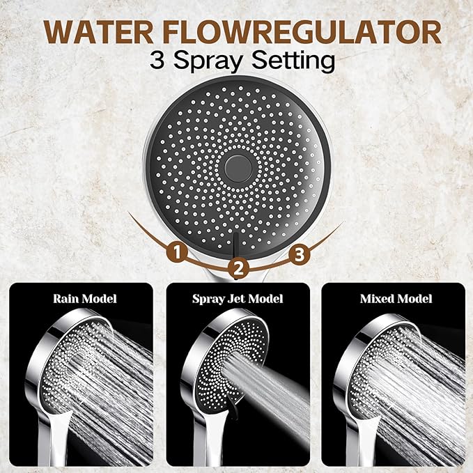 Shower Head,10”Rain Shower Head with Handheld Spray Combo and Adjustable Extension Arm/3-Way Flow Regulator/Shower System,High Pressure Rain Fall Hose,Chrome