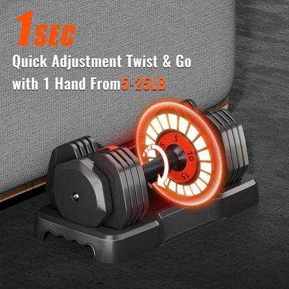 VEICK 25/55 lbs Adjustable Dumbbell with Anti-Slip Turning Handle, Fast Adjust Weight for Men Women, Exercise Equipment with Tray for Home Gym Full Body Workout Fitness