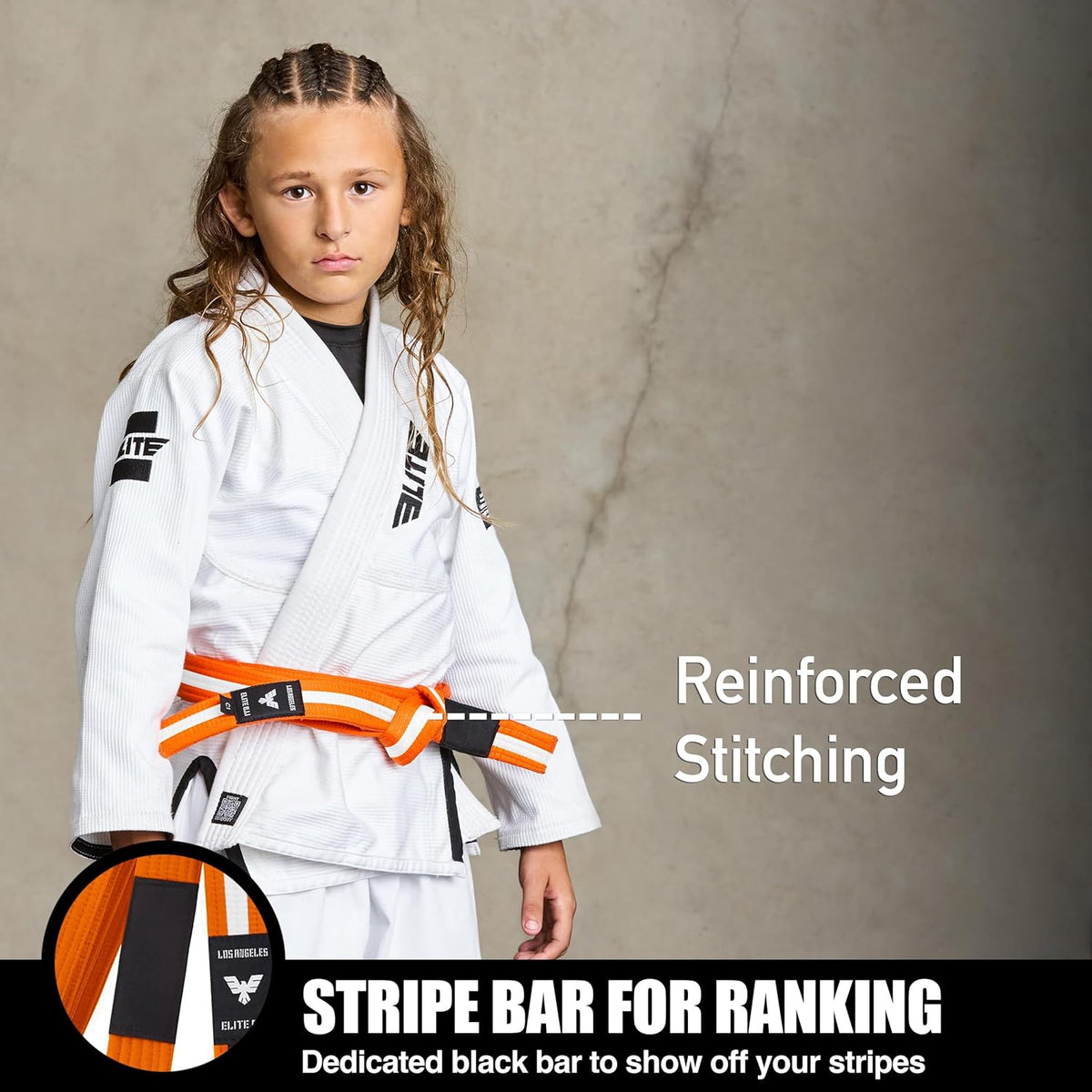 Elite Sports Kids Brazilian Jiu Jitsu Belts Preshurunk Martial Arts Youth BJJ Belts for Girls & Boys with BJJ Ranking Stripes