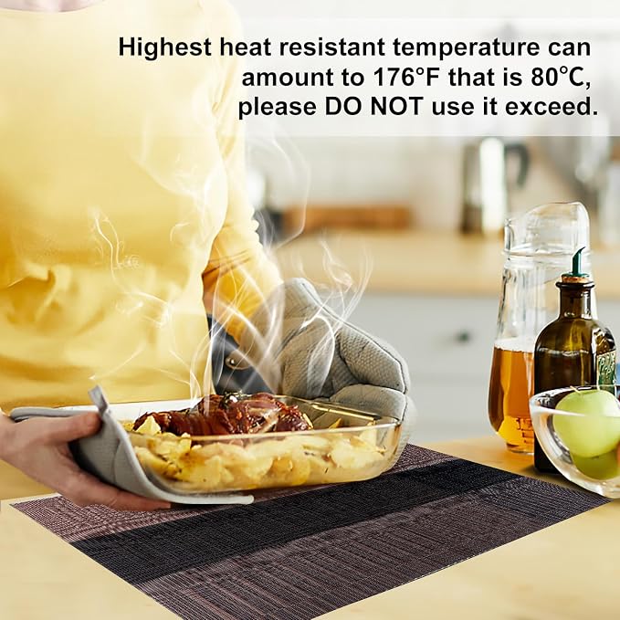Aofmee Placemats, Heat Resistant Place Mats Set of 6, Washable PVC Table Mats, Woven Vinyl Plastic Placemats for Kitchen Dining Table, Non-Slip Stain Resistant Placemat Indoor Outdoor, Easy to Clean