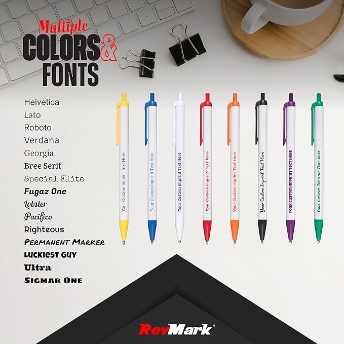 RevMark Personalized Ballpoint Pen, Custom Printed Name, Business or Event Information, Timeless Advertising, USA Made Pens, Promotional Marketing, Smooth Black Ink, Bulk Pack (Green,500 Ct.)