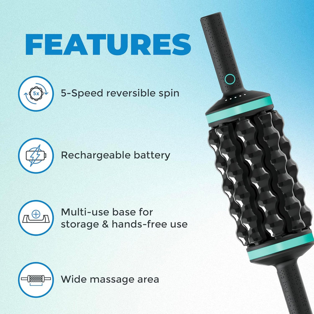 Chirp RPM Rolling Percussive Massager, Percussive Therapy, Whole Body Relief, Deep Tissue and Muscle Recovery, Percussion Massage, Rechargeable, Hands-Free Base, Powerful, 5-Speed Reversible Spin