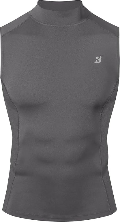 Roadbox Men's Compression Tank Top, Mock Turtleneck Sleeveless Shirt, Fitted Athletic Base Layer for Gym Workout