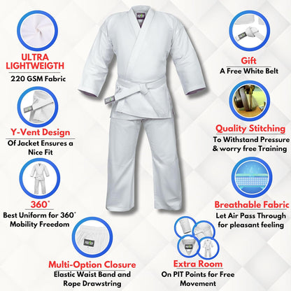 Karate Uniform for Kids & Adults Lightweight Student Gi Pants and Jackets for Martial Arts Uniform With Free Belt
