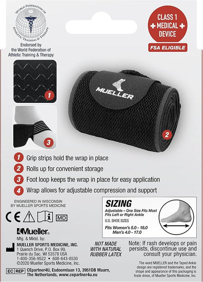 MUELLER Sports Medicine Easy Grip Adjustable Ankle Wrap, Ankle Pain Relief Support for Men and Women, Ideal for Sprains, Strains, Arthritis, Black, One Size