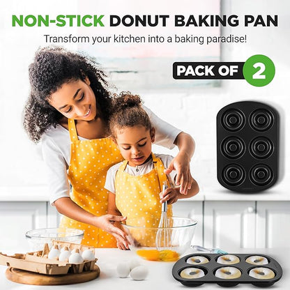 NutriChef Nonstick Donut Pans for Baking | 6 Durable & Easy to Clean Doughnut Molds | Fits Full-Sized Doughnuts | Oven Safe Up To 450F | Bake Perfect Donuts & Bagels | 12.5 x 8.5 Donut Trays | 2 Pack