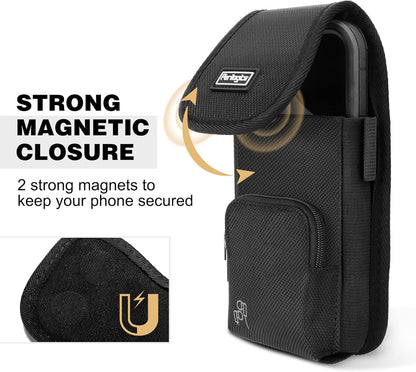 Perilogics Phone Holster with Magnetic Cover, Belt Clip Pouch Fits iPhone 17 Pro Max, 16 Pro Max, 16 Plus and Other Pro Max/Plus Models with Case Installed, with Zipper Storage & Card Pocket