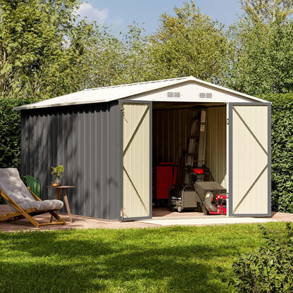 Patiowell 8 x 12 FT Metal Storage Shed for Outdoor, Steel Yard Shed with Design of Lockable Doors, Utility and Tool Storage for Garden, Backyard, Patio, Outside Use, Grey