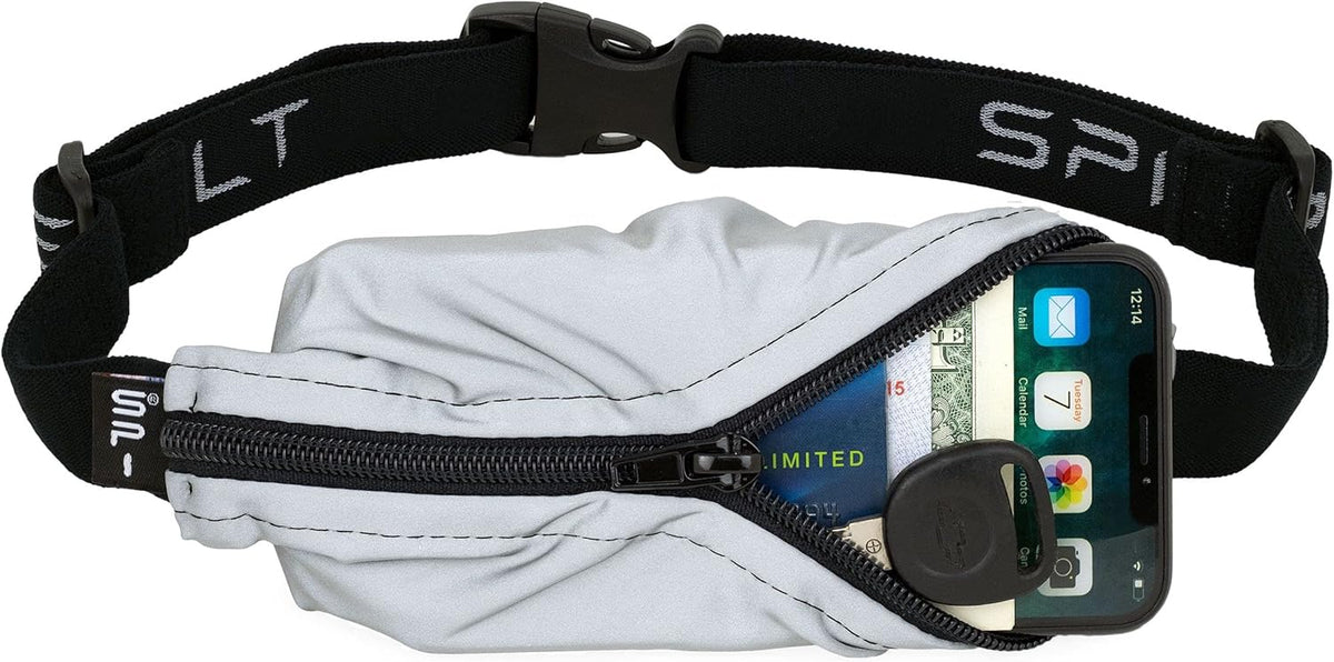 SPIbelt Running Belt for Women Men, Phone Holder for Running, Running Fanny Pack, Holder for Phone, Running Waist Pack, Adjustable Waist, [Fits All Phones]. Reflective with Black Zipper