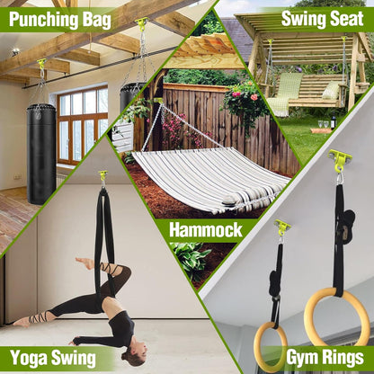 Swing Hangers, Heavy Duty Porch Swing Hanging Kit with Bearing Outdoor Playground Tree Ceiling Mount Swingset Hardware Bracket with Snap Hooks for Hammock Yoga Punching Bag Accessories 4PCS Yellow