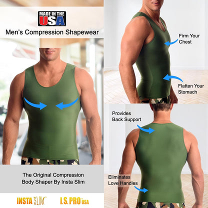 Insta Slim -Made in USA- Compression Tank-Top Shapewear for Men. Tummy Control Slimming Body-Shaper for Belly & Back Support