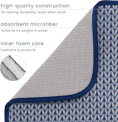 S&T INC. Dish Drying Mat, 16” x 18”, Absorbent Microfiber Kitchen Counter Mat, Dish Drying Pad for Dishes, Utensils, Pots and Pans, Large, Blue Stockinette