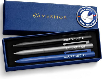 MESMOS 3Pk Luxury Fancy Pen Set, Cool Metal Ballpoint Pens, Office Supplies and Desk Accessories for Men, Unique Birthday Gifts for Men Who Have Everything, Engraved Black Ink Nice Pens