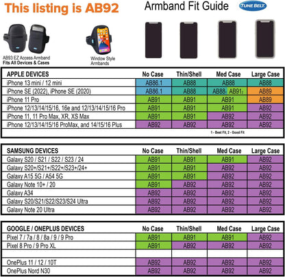 Tune Belt AB92 Cell Phone Armband for Running - Fits iPhone 16/15/14/13 Pro Max, Plus, Samsung Galaxy Ultra/Plus/Note and Large Phones with Protective Cases, Sweat-Resistant Exercise Holder (Black)