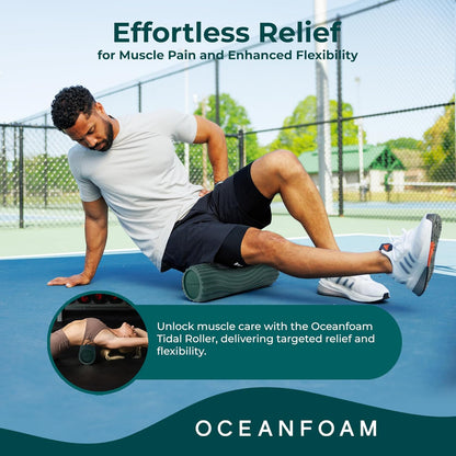 Oceanfoam Tidal Roller - Hunter - Muscle Massage Foam Roller for Back Pain & Stretching - Firm and Ergonomic Wide Wave Textured - Yoga, Athletics, & Wellness - Full Size, 20" x 5"
