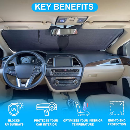 Car Windshield Sun Shade Foldable | Front Windshield Shade for Sun, Heat and UV Rays | Sunshade for Car Front Window and Interior Sun Protection | Medium (28 x 31 inches)