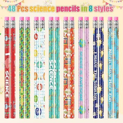 Nezyo 48 Pcs Science Pencils Bulk Science Party Favors Chemistry Pencils with Eraser Motivational Back to School Gifts for Students Fun Scientist Birthday Lab Gifts Cute Reward Teacher Supplies Decor
