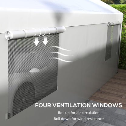 Outsunny Carport 10' x 20' Portable Garage, Heavy Duty Car Port Canopy with 2 Roll-up Doors & 4 Ventilated Windows for Car, Truck, Boat, Garden Tools, White