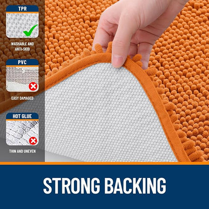 OLANLY Toilet Rugs U-Shaped 24x24, Extra Soft Absorbent Chenille Contour Bathroom Rugs for Toilet, Dry Quickly, Machine Washable, Non-Slip Bath Mat, Clay