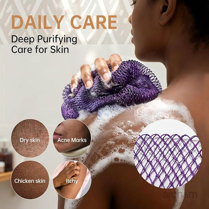 ARCH&M Authentic African Net Sponge with Knots 53", 2 Pack | Back Scrubber, Quick-Dry, Exfoliating Shower Loofah, Soft Mesh All Skin Types Daily Use, Travel-Friendly, For Women and Men