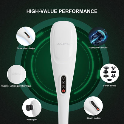 MEGAWISE Handheld Back Massager | Deep Tissue Percussion Relief for Back, Neck, Shoulders, Waist Legs, Full Body for Improved Blood Circulation and Fatigue Relief (Pearl White 6Ft Corded)