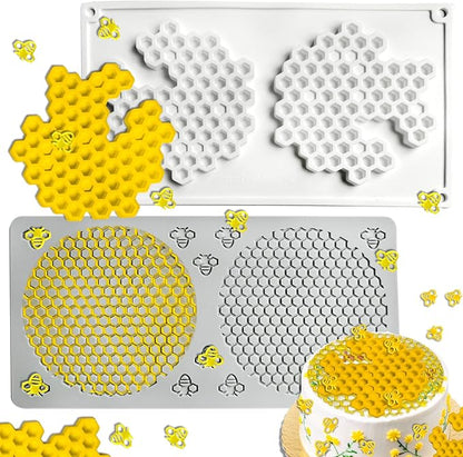 2PCS Tuile Molds Silicone Honeycomb Baking Mold,Acxydm Honeycomb Mold Silicone Bee Silicone Mold,Fondant Molds 3D Beehive Candy Silicone Moulds,Chocolate Mold Set Sugar Bees for Cake Decorating,Large