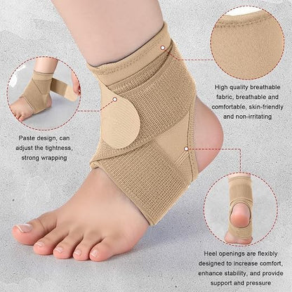 Honoson 2 Pcs Ankle Brace Kid Ankle Support Youth Neoprene Lace up Compression Sleeve Foot Brace Stabilizer with Adjustable Strap for Sport Sprained Plantar Fasciitis Achilles Tendonitis(Skin,S)
