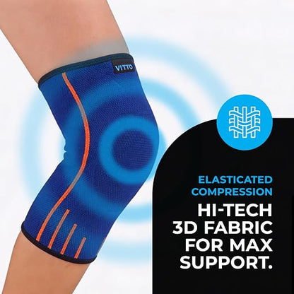VITTO Kids Knee Brace - Osgood Schlatter Knee Brace Youth, Compression Sleeve for Boys and Girls from 4-14 years old (Blue, L)
