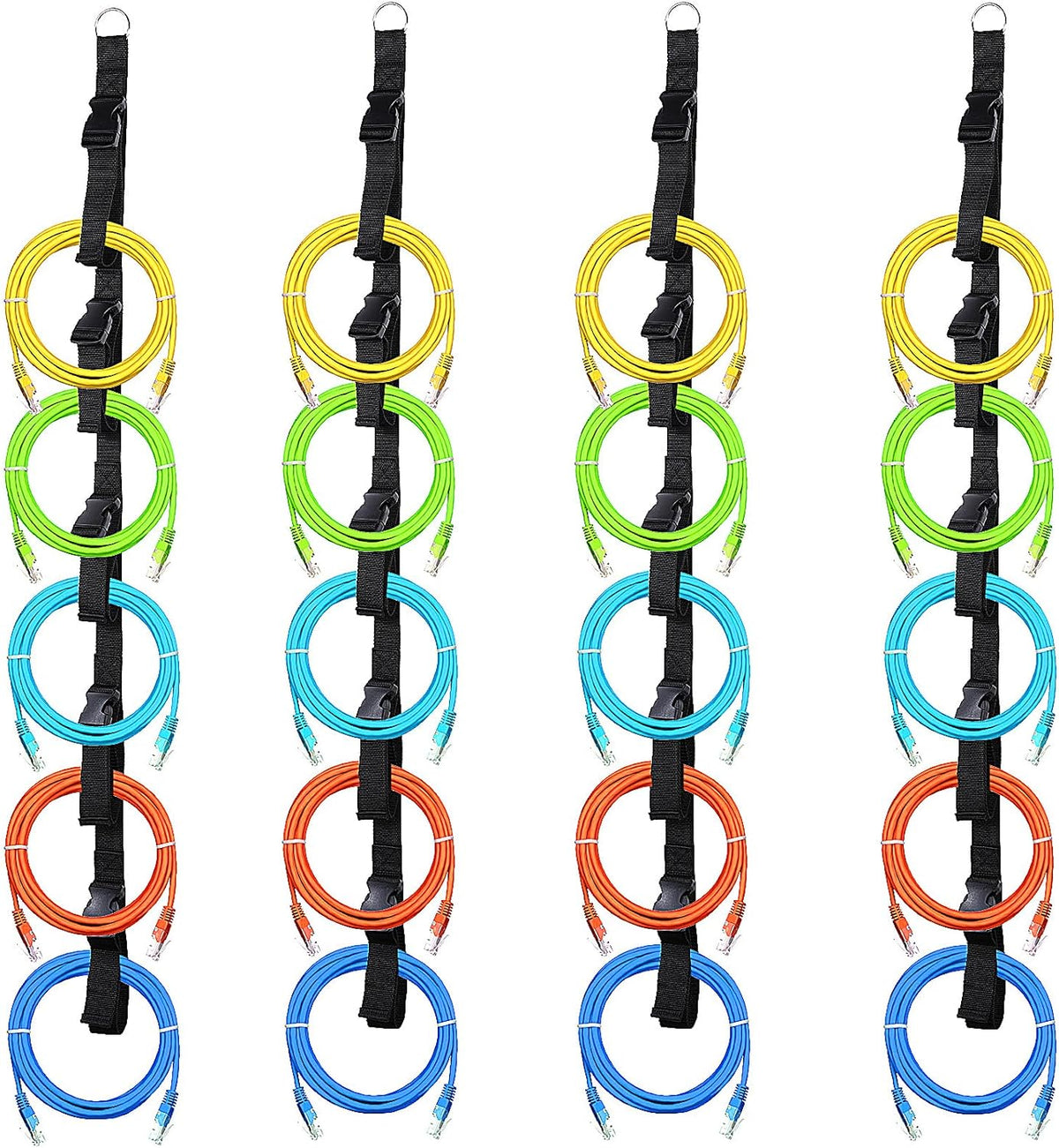 Extension Cord Organizer,4 PCS Extension Cord Hanger with 5 Slots,Garage Garden Storage Straps Black Organizer Straps for Cable, Hose, Rope, Light String, Tool