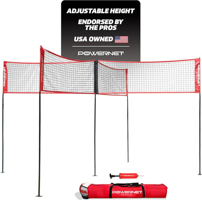 PowerNet Four Square Volleyball Net, Fun New Game, Play at The Park or Beach, 2 Versions