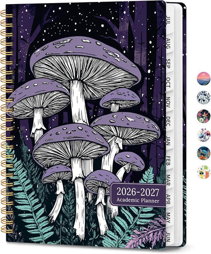 Planner 2026-2027, Academic Year Monthly & Weekly Planner Caledndar, July 2026 - June 2027, Hardcover Large Planning Agenda Book with Tabs for School Office Supplies, 8.5" x 11" - Enchanted Fungi