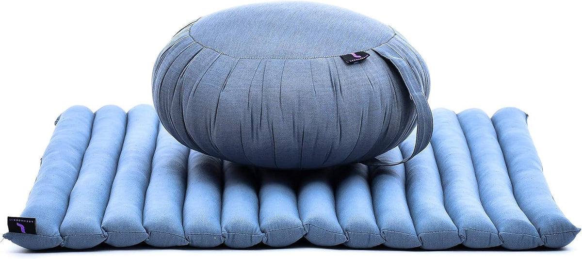Leewadee Meditation Cushion Set – 1 Round Zafu Meditation Pillow and 1 Square Roll-Up Zabuton Meditation Mat, Pillows Bundle Filled with Kapok