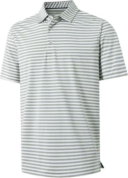 M MAELREG Golf Shirts for Men Short Sleeve Dry Fit Casual Striped Performance Moisture Wicking Collared Mens Polo Shirts