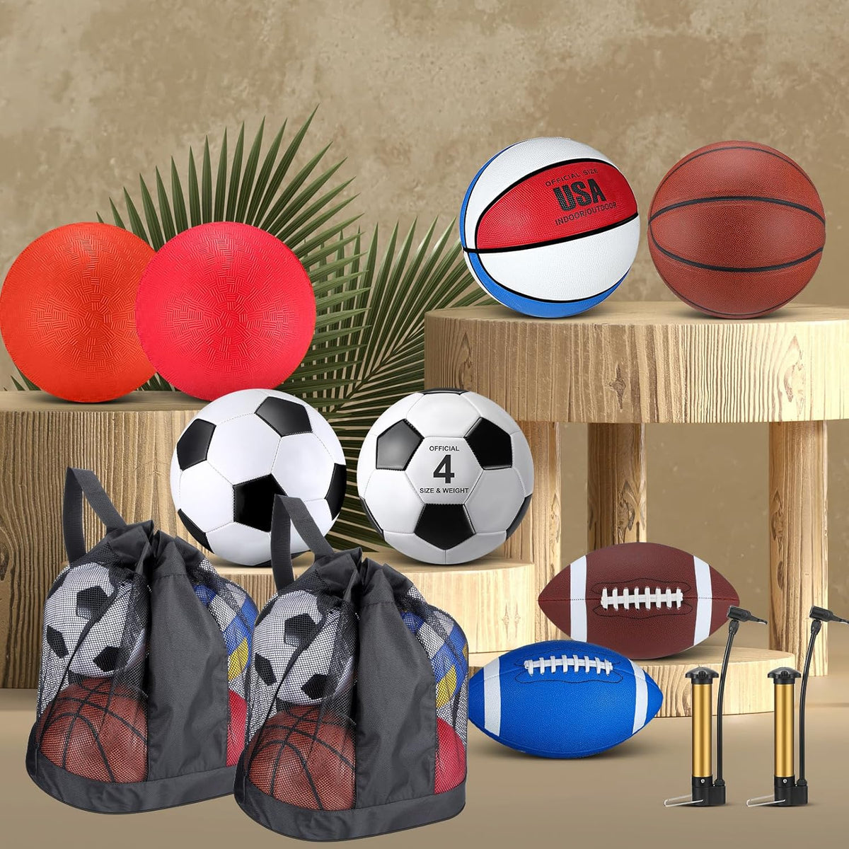 Liliful 8 Pcs Sport Balls Set with Pump Mesh Bag Gifts for Kid Teen Operation Christmas Basketball Soccer Football Playground Ball for Christian Charity Donation Student Team PE Class