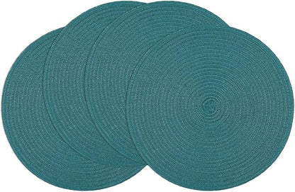 SHACOS Round Placemats Set of 4 Woven Braided Table Placemats 15 inch Circle Place Mats Washable Non Slip Table Mats for Home Wedding Party, Teal Green