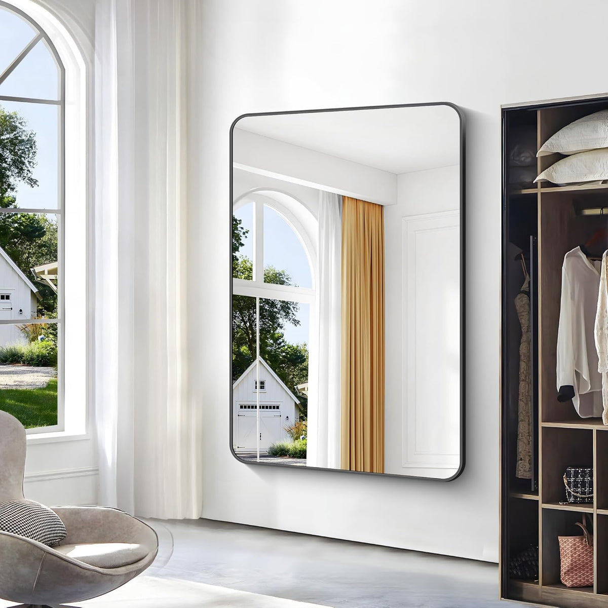 Black Bathroom Mirror,60x40 inch Wall Mirror for Bathroom Wall Mounted,Rectangle Mirror for Bathroom Over Sink,Modern Frame Round Corner for Living Room,Bedroom Entryway,Horizontal/Vertical