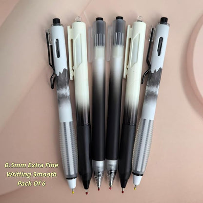 Fengtaiyuan Retractable Gel Pens, 0.5mm Fine Point Black Ink, Quick Dry No Smudge Gel Pens with Comfort Grip, Smooth Writing for School Office Note Taking, 6 Pack