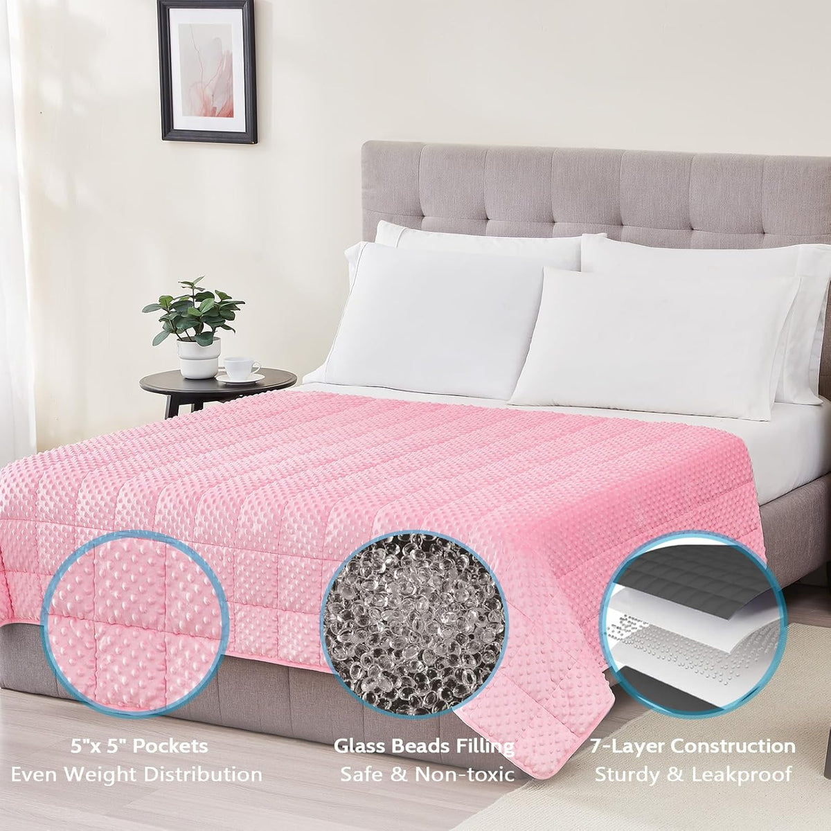 L'AGRATY Weighted Blanket for Adult - 60"x80" 15lbs Minky Dots Heavy Blanket with Glass Beads: Soft Breathable for All-Season Summer Fall Winter Thick Comfort for Sleeping