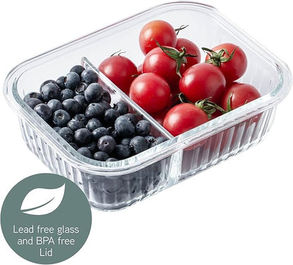 COOK WITH COLOR Premium 32-Pc. Borosilicate Glass Food Container Set with Dividers - 4 Rectangles, 8 Rounds, 4 Squares - Leakproof Lids - Meal Prep, Storage, Fluted Ombre Green