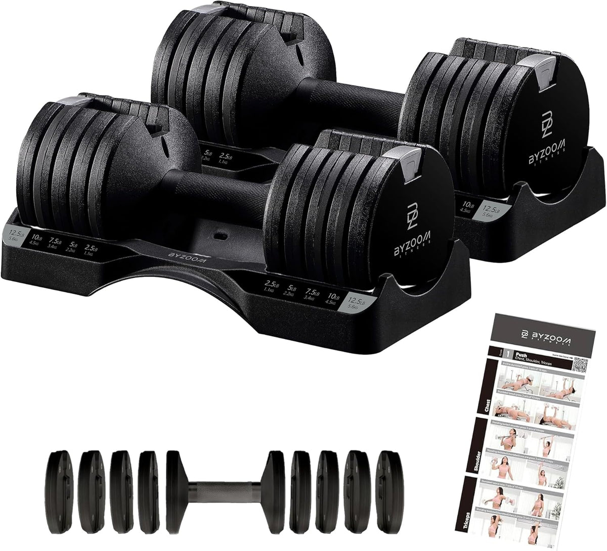 Adjustable Dumbbell – 12.5/25lb Single Unit OR Set of 2 – 5-in-1 Adjustable Weight for Home Gym, Strength Training & Fitness Workouts, White OR Black