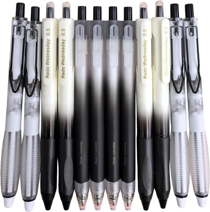 Fengtaiyuan Retractable Gel Pens, 0.5mm Black Ink ST Fine Point, Quick Dry No Smudge 3 Styles (Silent Click/Ergonomic Triangular Grip) for School Office Exam Note Taking, 12 Pack