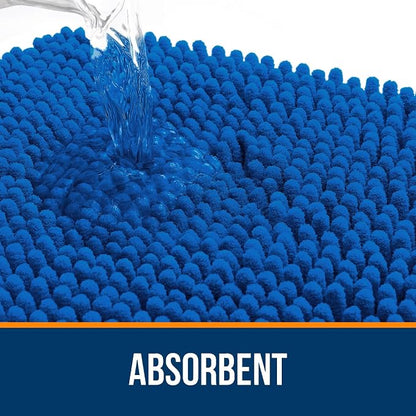 OLANLY Small Bathroom Rugs 24x16, Soft Absorbent Chenille Bath Rugs, Rubber Backing Quick Dry, Machine Washable Bath Mats for Bathroom Floor, Tub and Shower, Home Decor Accessories, Deep Navy Blue