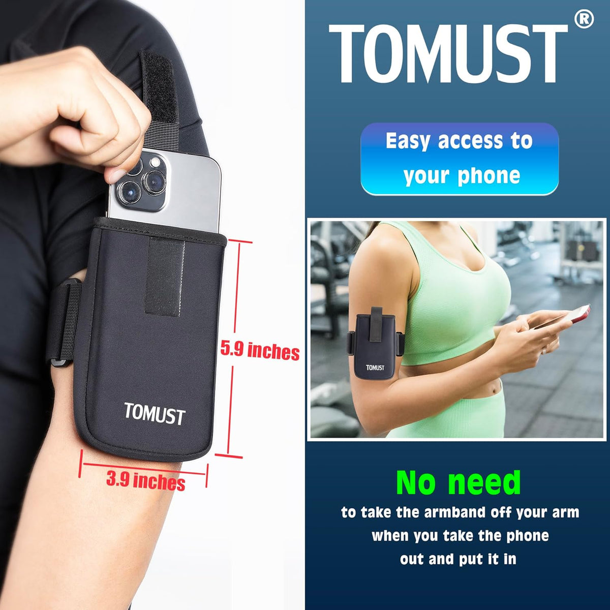 Phone Holder with Three Strap, Lightweight Arm Band with Reflective Logo, Elastic Armband Sleeve with Case Fits iPhone and Android, Use for Running, Hiking, Fitness and Workouts, Women/Men