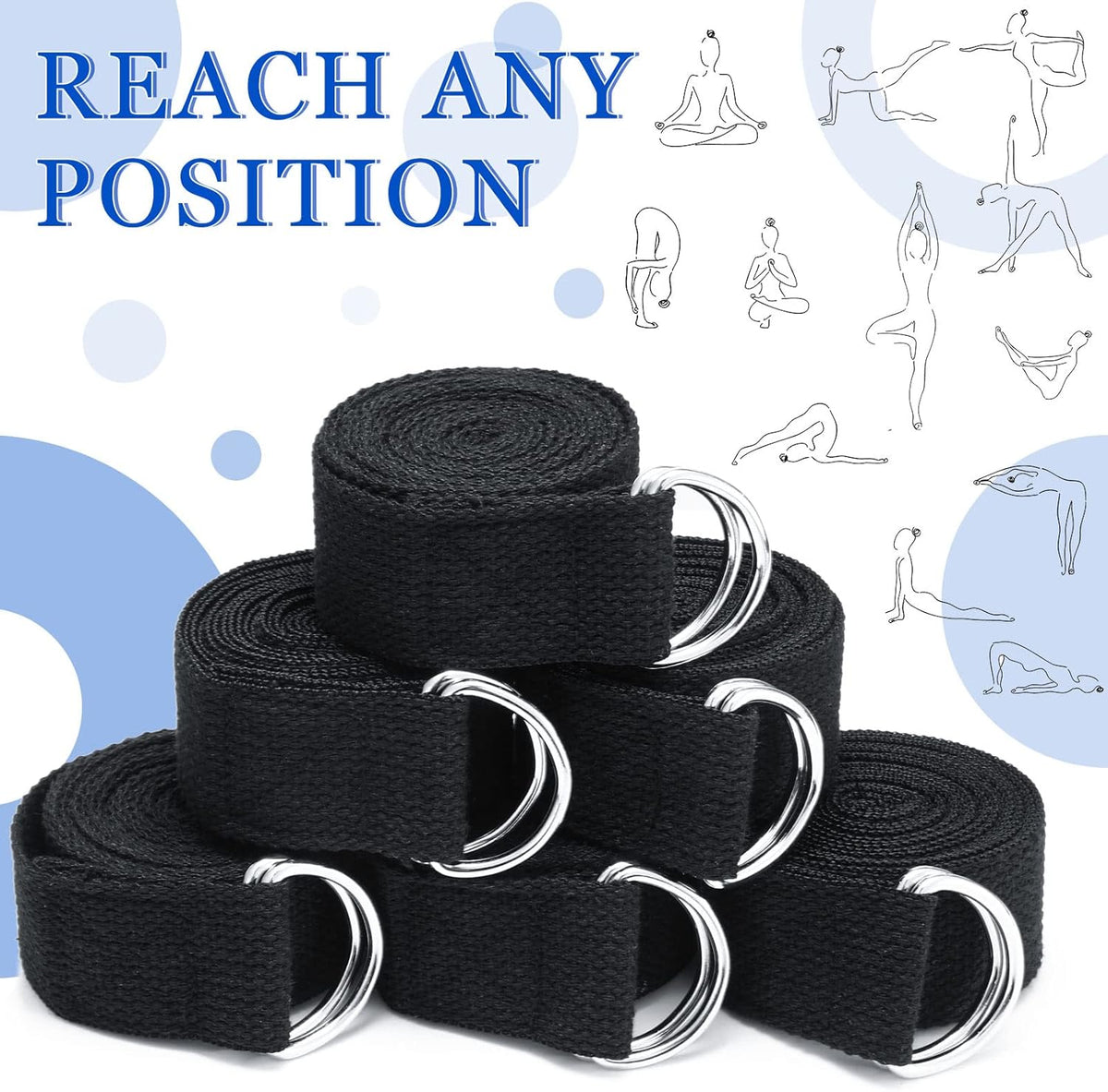 6 Pcs Yoga Strap for Stretching 8 Ft Yoga Exercise Adjustable Straps Bands with Safe Adjustable D Ring Buckle for Pilates Gym Workouts Fitness Improves Sitting Posture