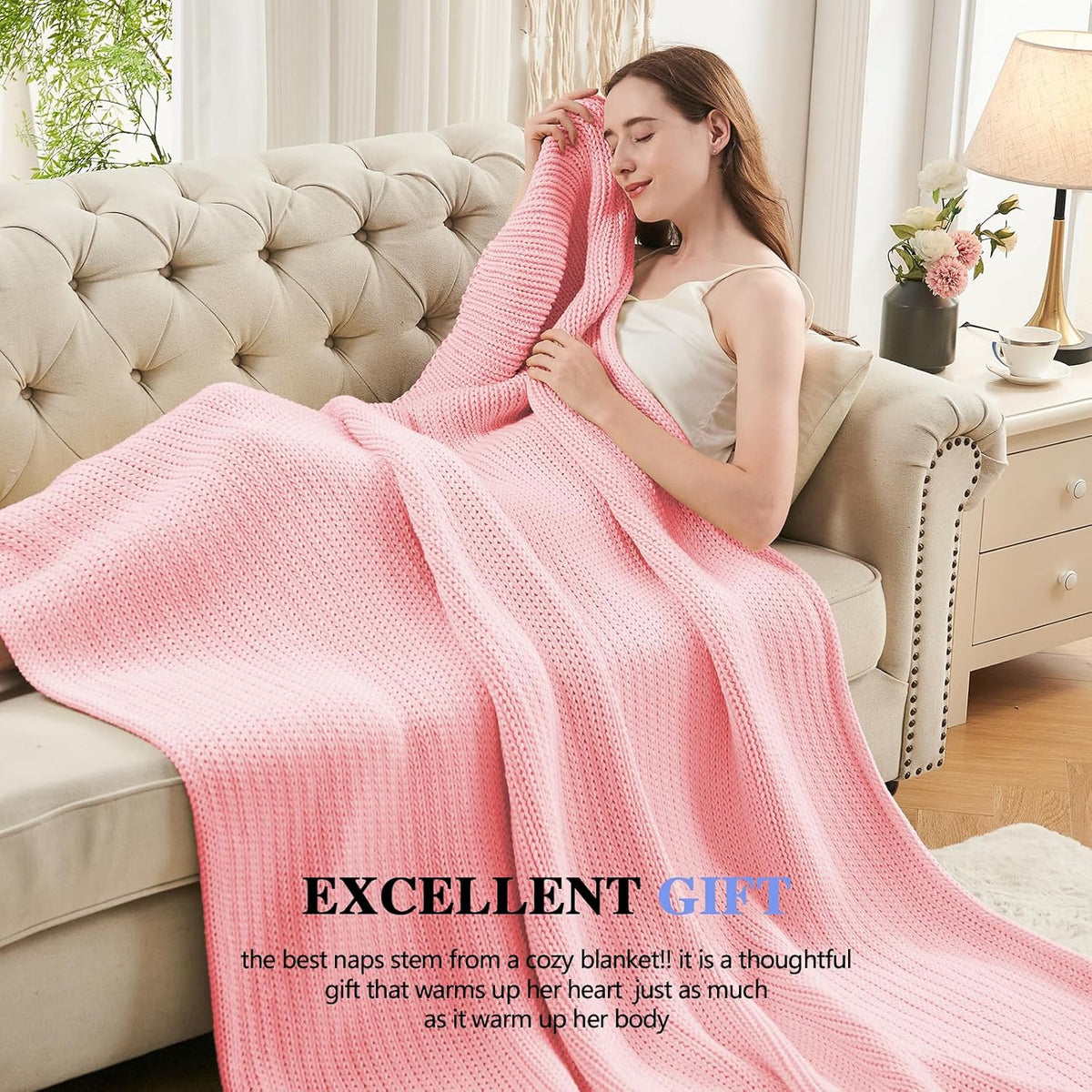 L'AGRATY Knitted Weighted Blanket - 50"x60" 10lbs Cooling Chunky Knit Heavy Blanket for Adults Braided Crochet Throw Thick Cable Yarn Knit Decorative No Beads Evenly Weighted Machine Washable