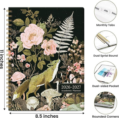Planner 2026-2027, Academic Year Monthly & Weekly Planner Caledndar, July 2026 - June 2027, Hardcover Large Planning Agenda Book with Tabs for School Office Supplies, 8.5" x 11" - Wildwood Fox