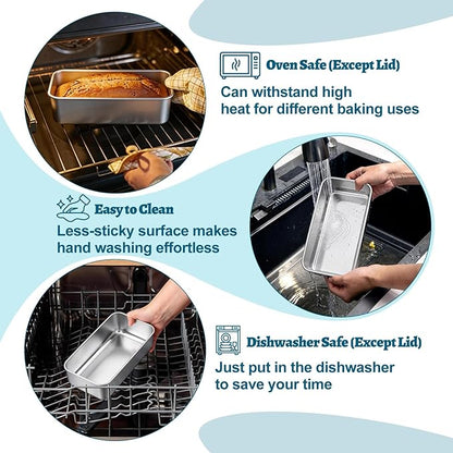 TeamFar Loaf Pan for Baking Bread, 9 x 5 Inch Stainless Steel Bread Loaf Pan with Lid, Meatloaf Pan Tin for Homemade Bread, Brownies, Meal Prep, Storage, Healthy & Dishwasher Safe