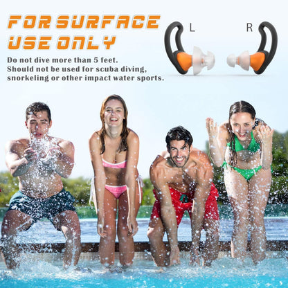 Hearprotek Ear Plugs for Swimming, [2 Pairs] Swim Ear Plugs Adults-Waterproof Silicone Water earplugs for Men Women Juniors Swimmers Pool Shower Bathing (Orange)