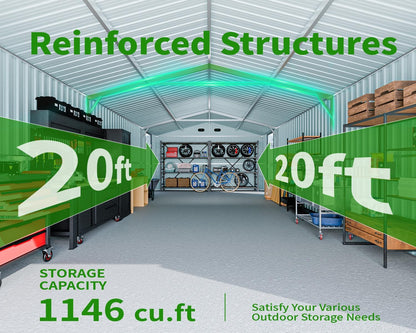 10x20 FT Upgrade Outdoor Storage Shed, Metal Garage Shed with 2 Lockable Doors, Large Metal Building with 4 Air Vents, Galvanized Steel Prefab Garage Sheds for Car, Truck, Bike, Tool, Black