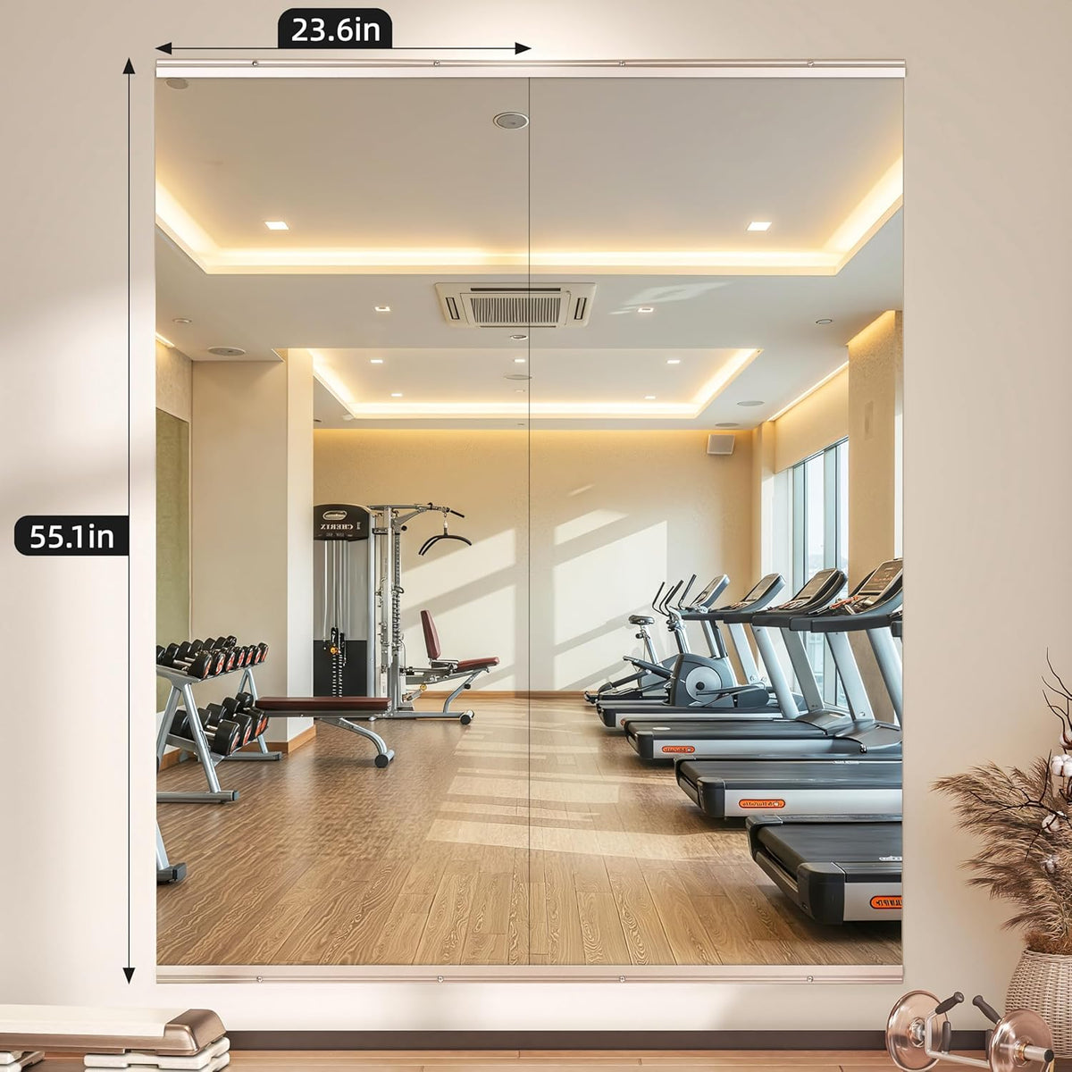 Hasipu Home Gym Mirror, 55.1" x 23.6" x 2 PCS Frameless Wall Mounted Mirrors, Large Body Mirror for Home Gym, Yoga Studio, Bedroom, Silver Tempered Glass